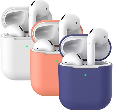 3X Custodia in Silicone Compatibile con AirPods 2, Mocarheri Case per Airpods Custodia Cover Custodia protettiva in silicone antiurto, LED Frontale Visibile (Bianco +corallo +blu notte)