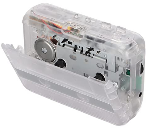 Bluetooth-Kassettenspieler, Tragbarer Kassettenspieler mit 3,5-mm-Klinke, Bluetooth-Ausgang zu Kopfhörer/Lautsprecher, Walkman-Tape-Player mit Automatischer Rückspulfunktion(Transparent)