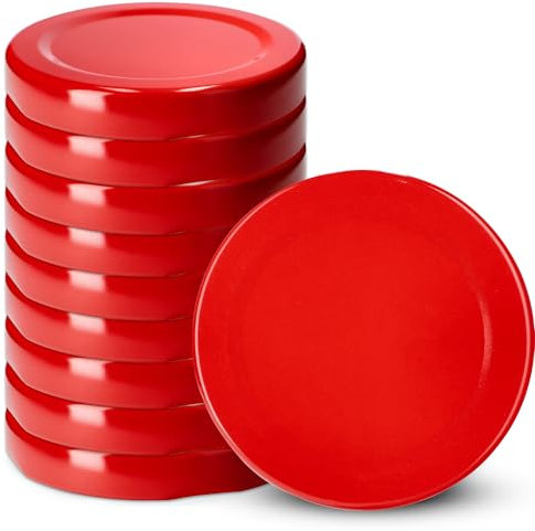 KADAX Tapas de rosca fi53 mm, juego de tapas de metal para vasos de 115 ml, tapa de repuesto con 4 dientes de ajuste, tapas para botellas y tarros (10 unidades), color rojo