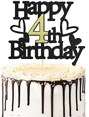 Sumerk 1 Stück Geburtstag Tortendeko 4 4.Geburtstag Tortendeko Happy 4th Birthday Tortendeko Geburtstag Happy Birthday Cake Topper für 4 Jahre alter Junge und Mädchen