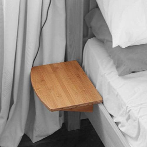 Woodquail Bedside Hanging Shelf, Clip on Shelf, Small Bedside Table, Made of Natural Bamboo (Clips 31mm, Natural)
