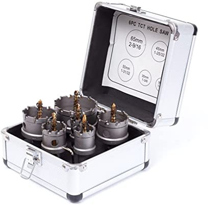 DUPHA 6 Teile/Satz Lochsäge TCT Hartmetall Hochleistungs-Edelstahl-Lochschneider, 6-65 mm Metall-Lochsäge for Dickes Metall, Tiefschnitt-Lochsäge (Couleur : 6PCS)