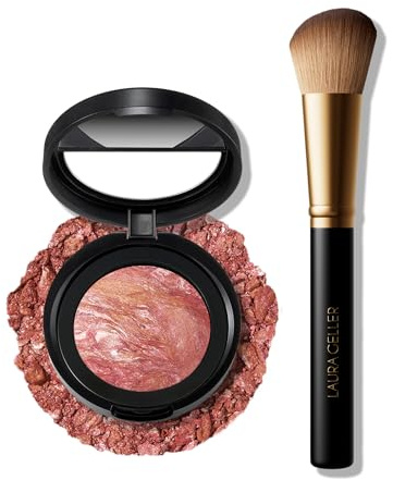 LAURA GELLER NEW YORK Baked Blush-n-Brighten Rouge-Pinsel, marmoriert, Aprikose, Beeren und abgewinkelt, 2-teiliges Set