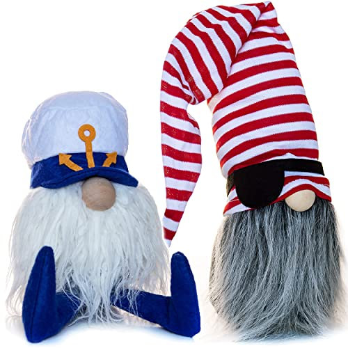 alles-meine.de GmbH 2 TLG. Set: lustige Wichtel/Zwerge 50 cm groß Pirat + Kapitän/Seefahrer/Matrose - für Sommer & Winter - Weihnachten - Plüschtier/Kantenhocker/T..