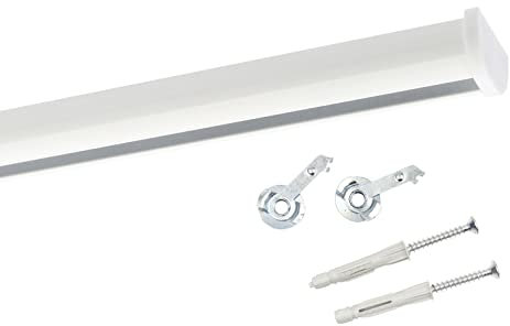 Deco-Raum Gardinenschiene auf Maß Aluminium Innenlauf eckig flach Deckenbefestigung Vorhangstange Flächenvorhang Schiene Innenlaufstange für Vorhänge mit Spannriegel weiss 220cm geteilt Round