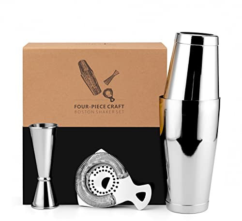 Jettory Boston Shaker Set - 4-teiliges Cocktail Shaker-Kit mit 18/28 oz Boston Shaker Edelstahl, Barsieb und Messbecher, in einer stilvollen Geschenkbox - Ideal für die Hausbar Einsatz (Edelstahl).