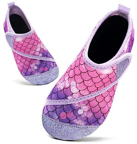 Badeschuhe Kinder Schwimmschuhe Wasserschuhe Schnell Trocknend Strandschuhe Aquaschuhe Hüttenschuhe für Mädchen Baby Beach Pool (Violett YI,4/4.5 UK Child,20/21 EU)