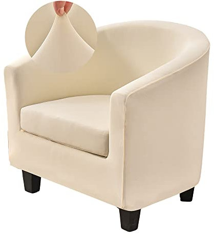 Highdi Housse de Fauteuil Cabriolet 1 Place Chesterfield Extensible Housse de Fauteuil 2 Pieces Couleur Unie Couverture de Fauteuil Tissu Doux Antidérapant avec Housse de Siège (Beige)