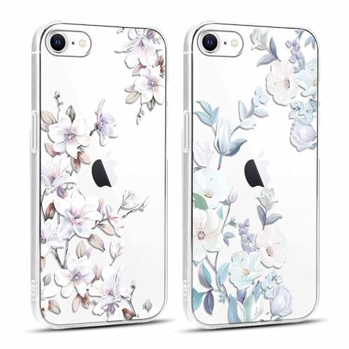 Yoedge 2 Stück Handyhülle für iPhone 8/7 / SE 2020 / SE 2022 Hülle, Transparent Blumen Muster Mädchen Aesthetic Motiv Handyhülle, Weich Silikon Stoßfest Kratzfestes Durchsichtig Case4,7