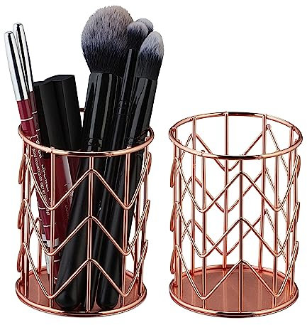 Relaxdays Pencil Pot, 100% iron, Rose Gold, 10.5 x 8 x 8 cm