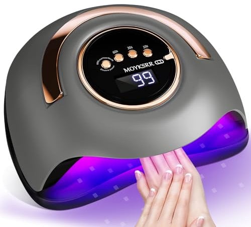 MOYKSRR Lampe UV Ongles Gel, 180W Lampe UV LED Ongles Gel Vernis, Portable Séchoir à Ongles Professionnel, LCD Ecran, Capteur Automatique, Base Amovible, 4 Minuteries 10/30/60/99s pour Tous Les Gels