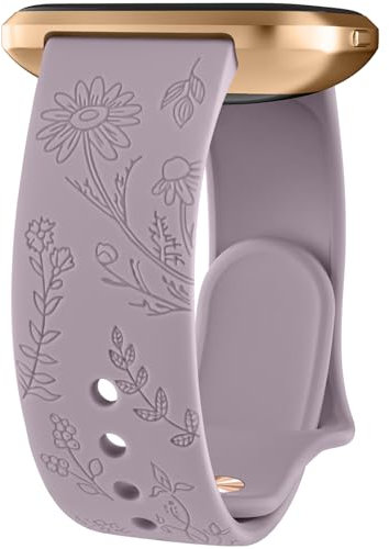 Vancle Armband für Fitbit Versa 2, Damen Herren, Silikon Armbänder Floral Gravierte Uhrenarmband Sport Ersatzarmband, Taro Lila