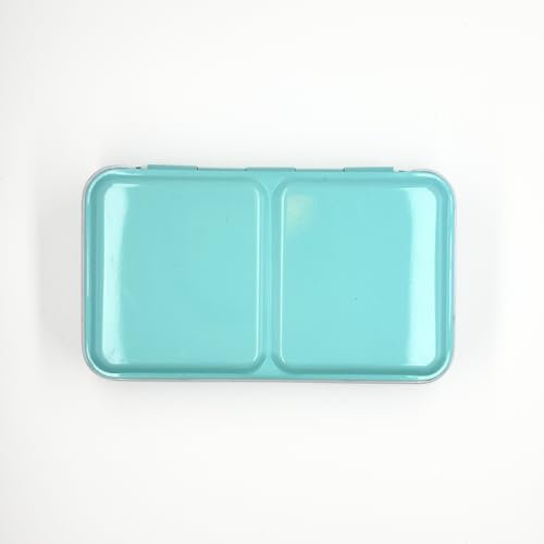 My Rock Way Boîte Portable Ice Blue Vide en métal pour Aquarelle 12 Demi-Godets ou 6 Godets avec Palette de mélange et Anneau de Pouce. Boîte d'aquarelle de Voyage légère, Parfait pour Un Cadeau