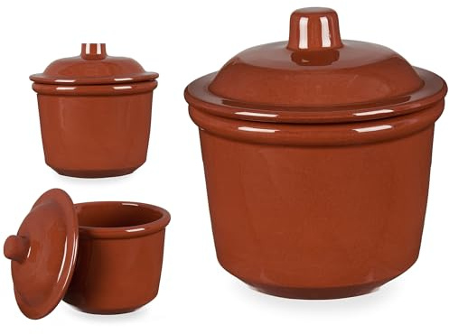 Annastore Tontopf zur Aufbewahrung von Lebensmitteln - 12,5 x 12,5 x 13 cm | 450 ml - Zwiebeltopf - Kartoffeltopf - Knoblauchtopf - Vorratsgefäß aus Ton - Buttertopf - Käsetopf -Butterdose