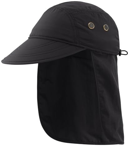 Decentron Mens Outdoor Sports Hat with Neck Flap Hiking Fishing Cap Visor Beach Sun Hat Baseball Cap UV Sun Shade Cap Black