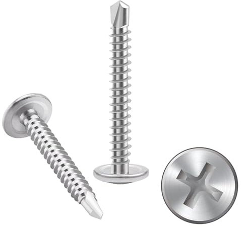 158 Pièces Vis Autoforeuse Metal, M4,2 x 32 mm Vis Autotaraudeuse, Vis Autoperceuses, Vis à Tête Plate, Vis à Tête Cylindrique Phillips en Métal pour Fixation de Tôle Métal Bois