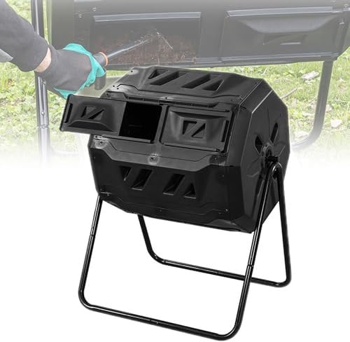160L Tumbler Compost Bin, Roll-out Outdoor Trash Can with Double Doors, Garden Courtyard Grass-fed Garbage Composter, for Yard, Farm, Park, Orchard