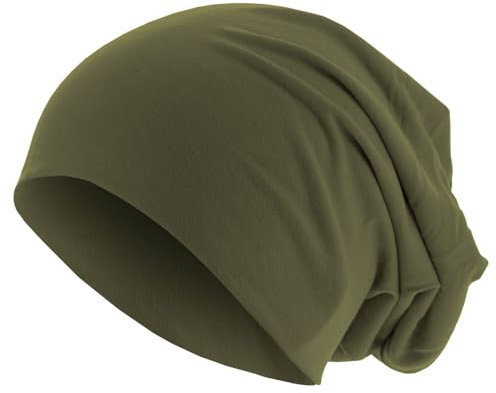 Roughtex Jersey Beanie leichte Mütze aus Baumwolle Stretchmaterial Oliv XL/XXL
