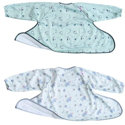 Tidy Tot ®™ 2 Auffanglätzchen – Zusätzliches Lätzchen zur Ergänzung Tablett und Lätzchen-Sets. Dopplepack Lätzchen für Baby Ärmellätzchen. 2 Klettverschluss Lätzchen. BLW Lätzchen wasserdicht