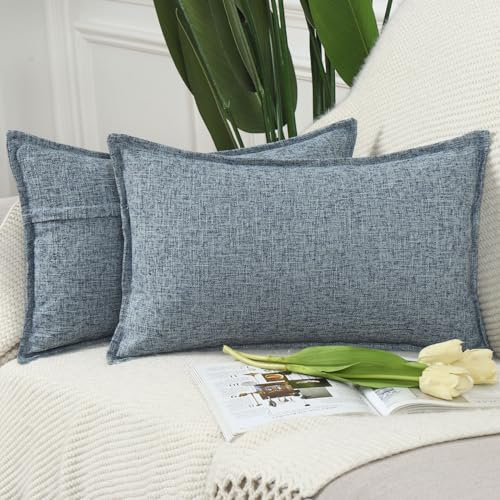 Madizz 2er Set Polyester- Leinen Kissenbezügen Weiche dekorative Kissenbezüge für Sofa Schlafzimmer Kissenhülle Gemischtes Blau 30x50 cm Rechteckig