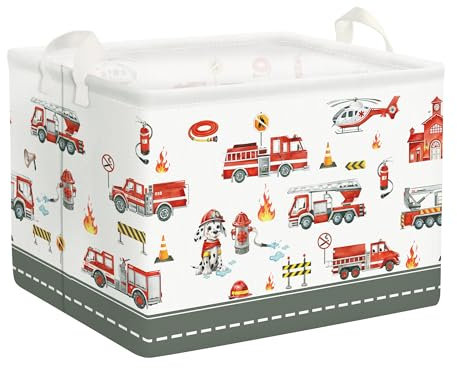 Clastyle Car Baby Laundry Hamper Collapsible Clothes Kids Storage Basket Waterproof Boys Toy Box for Nursery Room, Fire Engine, 40 * 30 * 30 cm