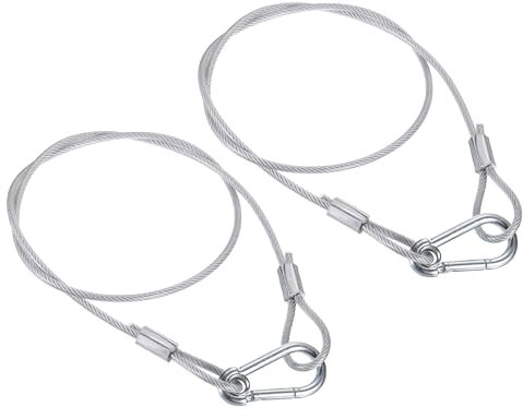 PATIKIL Stainless Steel Safety Cable 39.4/100cm, 2Pack 5mm Flexible Security Wire Rope Lock Double Loops with Hook for Stage Lighting Luggage, Silver