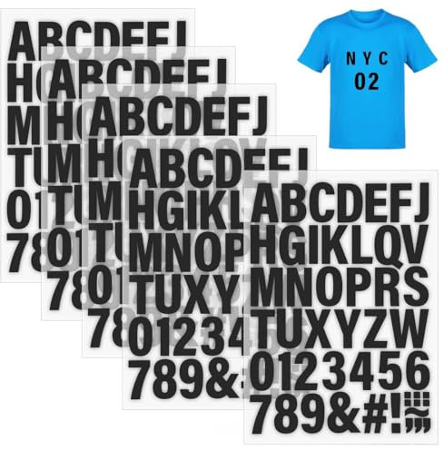 WeddHuis 5 Hojas Letras y Números para Ropa, Vinilo de Transferencia de Calor con Alfabeto A-Z y Números 0-9 (5.1 cm) (Negro)