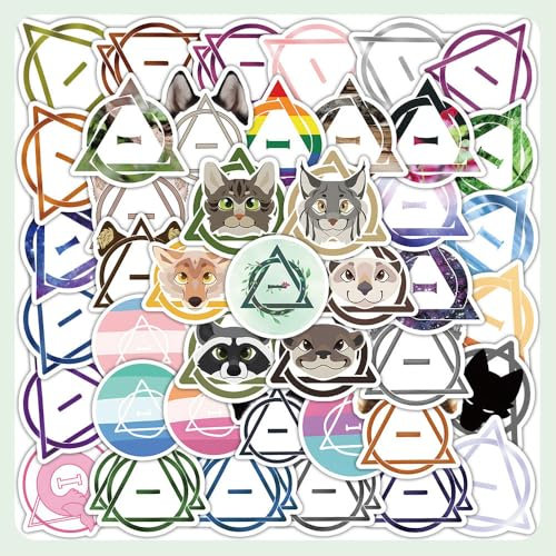 50 Stück Therian Aufkleber, Vinyl Cartoon Aufkleber für Auto Animal Line Stickers für Skateboard Laptop Gepäck, Wasserdicht Therian Stickers Set DIY Aesthetic Aufkleber für Kinder und Erwachsene