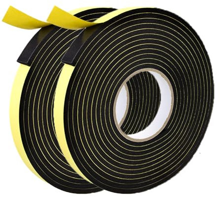 HSYTEK 2 Stück Dichtungsband Selbstklebend Wasserdicht, 2mm*8mm*10m Kompriband, Moosgummi Selbstklebend, Dichtband für Tür Fenster, Türdichtung, Wetterfest, Anti-Kollision, Schalldämmung