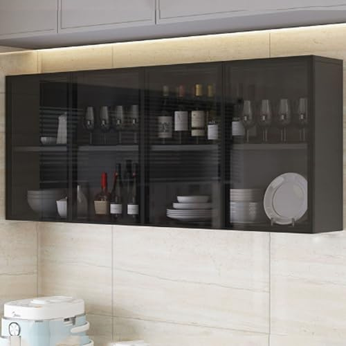Pensile da Cucina in Vetro e Metallo - Armadietto da Parete per Cucina, Balcone e Bagno (120x30x60cm)