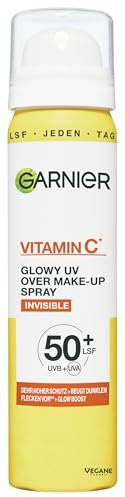 Garnier Vitamin C* Glowy UV Over Make-up Spray LSF 50+ – transparentes Gesichtsspray mit hohem Sonnenschutz und Vitamin C* für über dem Make-up, 75 ml