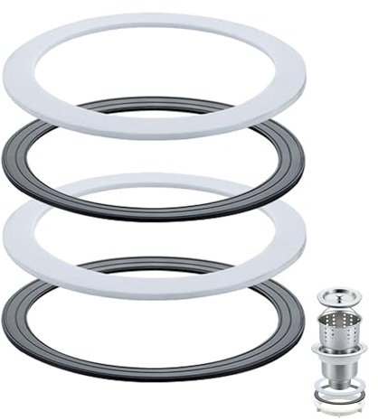 Sink Plug Rubber Seal, 4 PCS O Ring Seal Washer, 110mm O-Rings Seal Rubber Gasket Bath Plug Seal for DIY Tap Sink Washers Basin Plug Sealing Kitchen Bathroom Valve(Black & White)