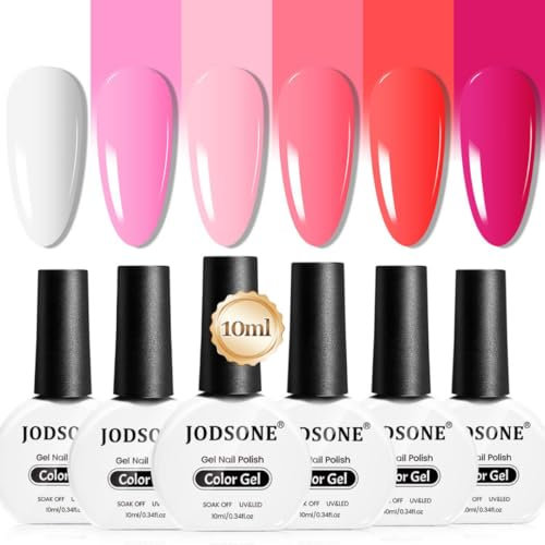 JODSONE 10ml 6 Colori Rosso Rosa smalti semipermanenti per unghie Tutte le stagioni Soak off U V Lampada Gel Manicure Set per Nail Art Asciugatura rapida e lunga durata Regali di San Valentino per Lei