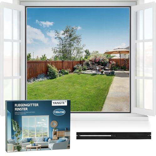 YANGTE Fliegengitter für Dachfenster 130x150 cm, Fliegengitter Fenster Schwarz 1 Stück, Insektenschutz Dachfenster ohne Bohren, Mückenschutz Fliegenschutz Fenster zuschneidbar mit Klettband