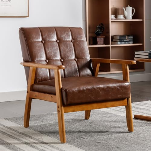 UATARU Vintage Lounge Chair, TV Chair with Armrests, Reading Chair, Single Sofa for Living Room, Bedroom, Office, Reception Room, Home Cinema, Balcony (Brown PU)