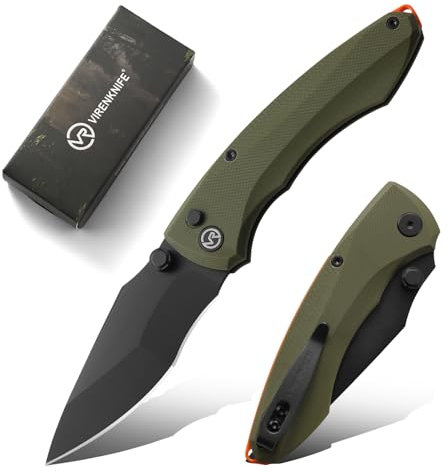 VIRENKNIFE Taschenmesser Klappmesser,EDC Messer mit G10 Griff,Einhandmesser aus D2 Stahl,Scharfes Outdoor & Survival Messer mit Taschenclip,für Outdoor Survival Jagd Camping
