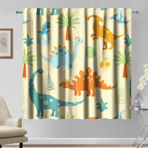 Kzzfqxb 117x183cm Kindervorhänge 2 Paneele, Baby Dinosaurier Stegosaurus Tyrannosaurus-Bäume süßes Cartoon Gemälde, für Kinder, Jungen, Mädchen, Babyschlafzimmer, Kinderzimmer