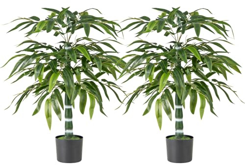 GIANTEX Piante artificiali, set da 2 pezzi, in bambù, 100 cm, in vaso, piante artificiali con tronchi e rami regolabili, per la casa