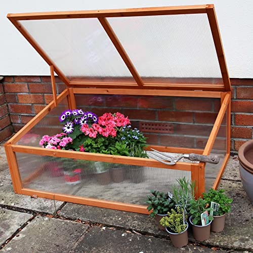Actiasgear - Wooden Cold Frame with Polycarbonate Glazed Panels, Hinged Roof & Adjustable Vent (Sloping Roof, 1)