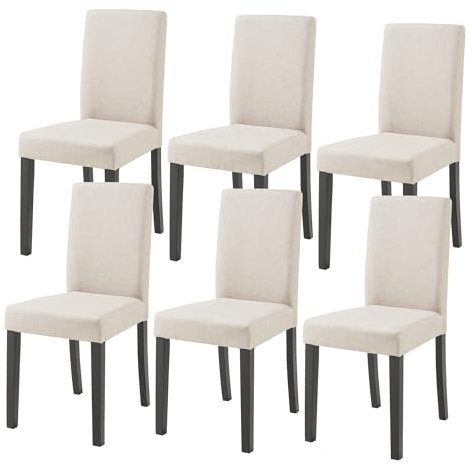 [en.casa] Conjunto de 6 Sillas de Comedor Hamburg Set de 6 Sillas de Cocina Elegantes y Acolchadas con Respaldo Alto Madera Tela 89 x 43 x 54 cm - Beige