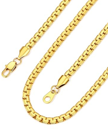 Bandmax Halskette Edelstahl Herren Damen Venezianer Kette für Männer Gliederkette 2/4/6mm Breit Box Link Kette Silber/Gold/Schwarz Venezianisch Briolette Ketten Halsreif Halsschmuck, Länge 35-76cm