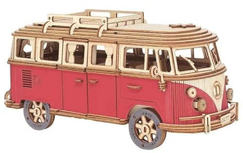 3D Holzpuzzle VW T1 Bus, Camper, Van, Holzbausatz (rot)
