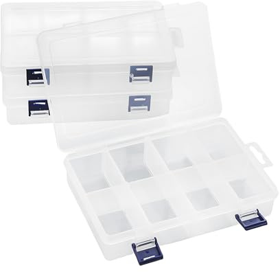 FUZVOL 2 Pcs Plastic Organiser Box, Jewellery Storage Box with 8 Adjustable Dividers, Perfect for Beads, Earrings and Small Accessories, Compact and Durable Storage Containers