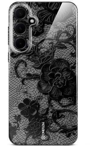 ONEFLOW für Samsung Galaxy A35 5G Hülle mit Design Muster, Designer Case Handy Schutzhülle mit Kameraschutz, Hardcase Bedruckt dünne Handyhülle, Splash Cover, Floral Spitze Schwarz