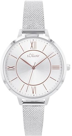 s.Oliver Armbanduhr mit Metallband für Damen, Silber, wasserdichte 3 bar, Geschenkidee, kommt in Uhren Geschenkbox, 2040106
