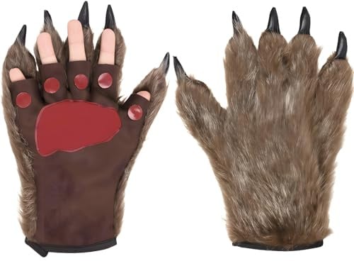 SKIPTHYBER 1 Paar Halloween Handschuhe Wolf Bär Pfote Werwolf Kostüm Horror Party Deko mit Plüschhaar Tier Handschuhe Mit Wolfspfoten Halloween-wolf-handschuhe für Maskerade Make Up Spukhaus