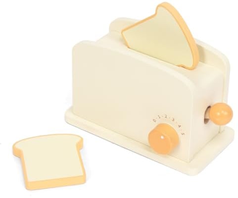 WOODENFUN Pop-Up Wooden Toaster Play Set Butter Slices Kitchen Role Play Educational Gift Toy for Kids 3+