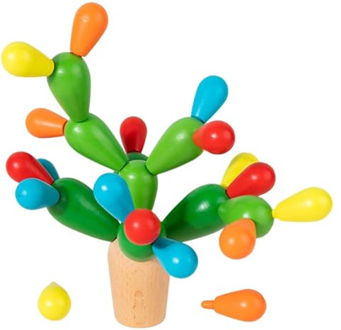 Holz-Kaktus-Stapelspiel – 10-Zoll-Puzzle, mehrfarbiges stapelbares Puzzle, glatte Holzsegmente, Balance-Struktur, sensorisches Erkundungsspiel | Impilator