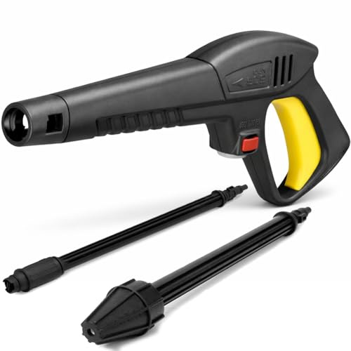 BAKAJI Pistola a Spruzzo d'Acqua ad Alta Pressione 160 Bar Idropulitrici con Grilletto, 2 Lance e 2 Modalità Getto, Compatibile Idropulitrice Lavor, Oleo Mac, Max (Pistola a Spruzzo d'Acqua + Lancia)