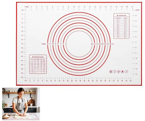Non Stick Silicone Baking Mat with Measurement, Pastry Mat, Silicone Mats for Baking, Dough Mat, for Dough/Fondant/Pizza/Cake/Pie, Easy Clean Kitchen Tool(Red 60 * 40cm)